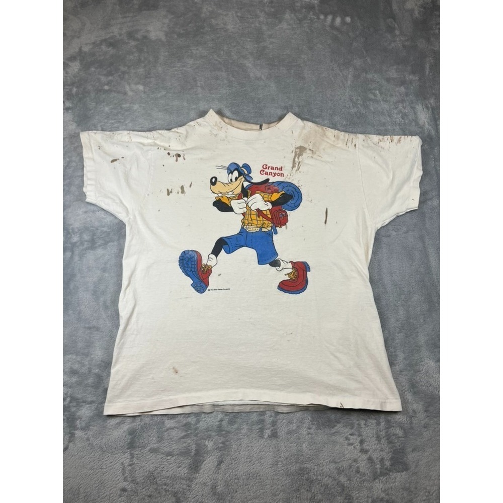 Vintage 90s Size Large Walt Disney World Goofy Hiking White T-Shirt Distressed